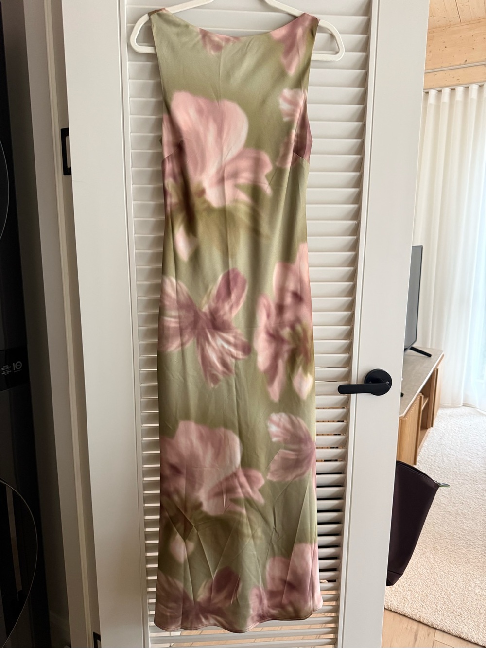 Dynamite Olive Green Slip Dress with Pink Floral Print - Picture 2 of 5